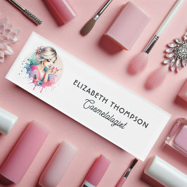 Etiqueta De Nombre Salón de Uñas Acuarela Chic