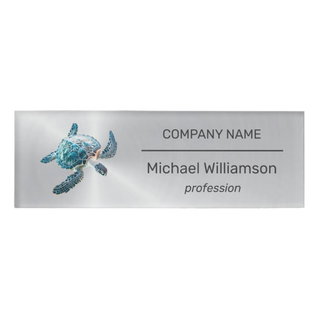 Etiqueta De Nombre  Sea Turtle Modern Beach Realtor (Anverso)