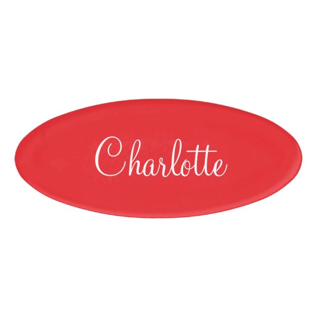 Etiqueta De Nombre Sencillo guión elegante Primer nombre Red Business (Anverso)