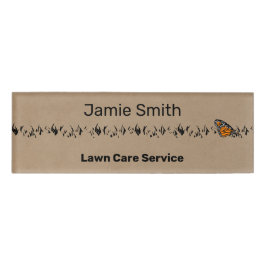 Etiqueta De Nombre Servicio de Césped Profesional Khaki y Negro