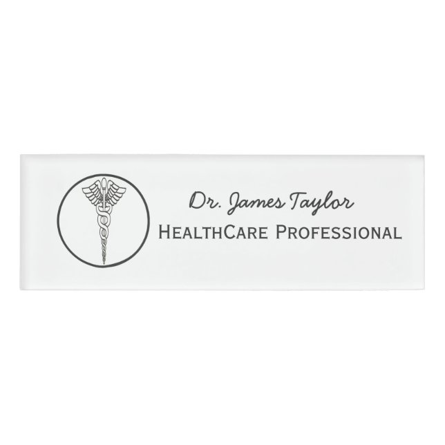 Etiqueta De Nombre Símbolo simple del Caduceo Medicina (Anverso)