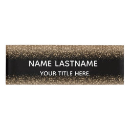 Etiqueta De Nombre Simple Basic Minimal black &glitter White