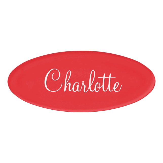 Etiqueta De Nombre Simple Script Elegante Nombre Rojo Empresa  (Anverso)
