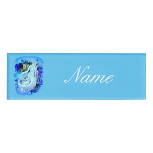 Etiqueta De Nombre Sirena blanca sentada Thunder_Cove