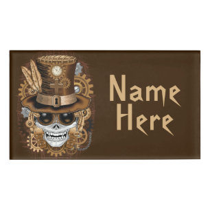 Etiqueta De Nombre Skull Steampunk Voodoo Retro Machine
