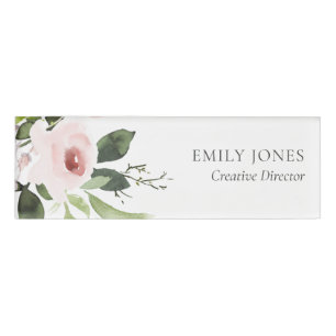 ETIQUETA DE NOMBRE SOFT SUBTLE COLOR WASH BLUSH PINK FLORAL BUNCH