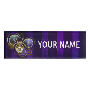 Etiqueta De Nombre Spider Steampunk sobre fondo morado