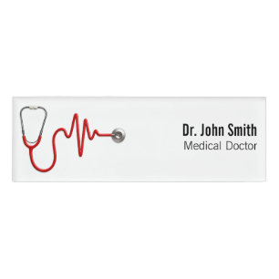 Etiqueta De Nombre Stethoscope ECG médico Wave EKG latido