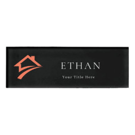 Etiqueta De Nombre Stylish Unique Black Real Estate Agent