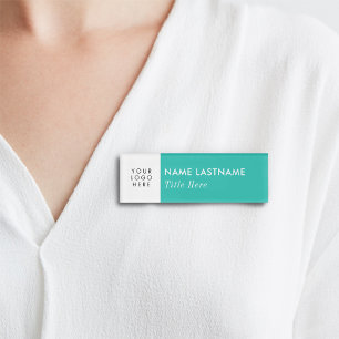 Etiqueta De Nombre Su logotipo Blanco turquesa Blanco Moderno Título