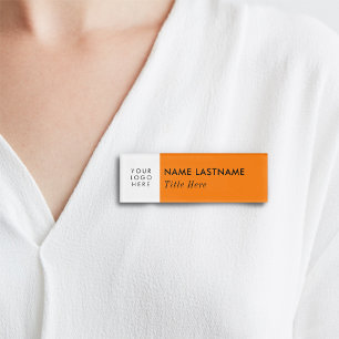 Etiqueta De Nombre Su logotipo Naranja brillante Título elegante blan