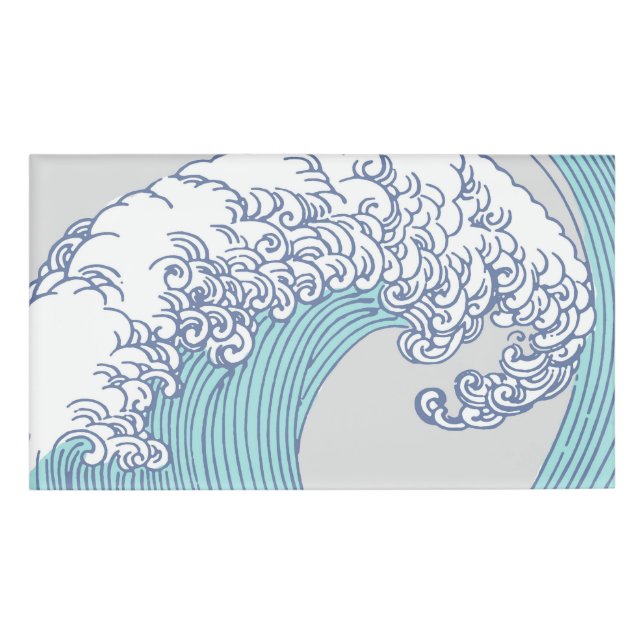 Etiqueta De Nombre Surf asiático japonés ondea arte oceánico (Anverso)