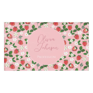 Etiqueta De Nombre Sweet Strawberries Flowers Watercolor Floral