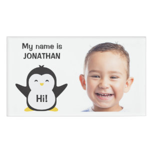 Etiqueta De Nombre Tarjeta de identificación de niños con foto y text