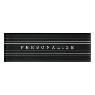 Etiqueta De Nombre Texto Personalizado y franjas modernas Blanco y