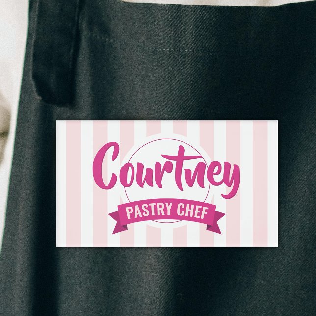 Etiqueta De Nombre Trendy Pink Stripes Cake Baker Pastry Chef (Subido por el creador)