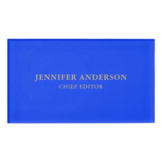 Etiqueta De Nombre Ultramarine Blue Gold Professional Modern Plain (Anverso)