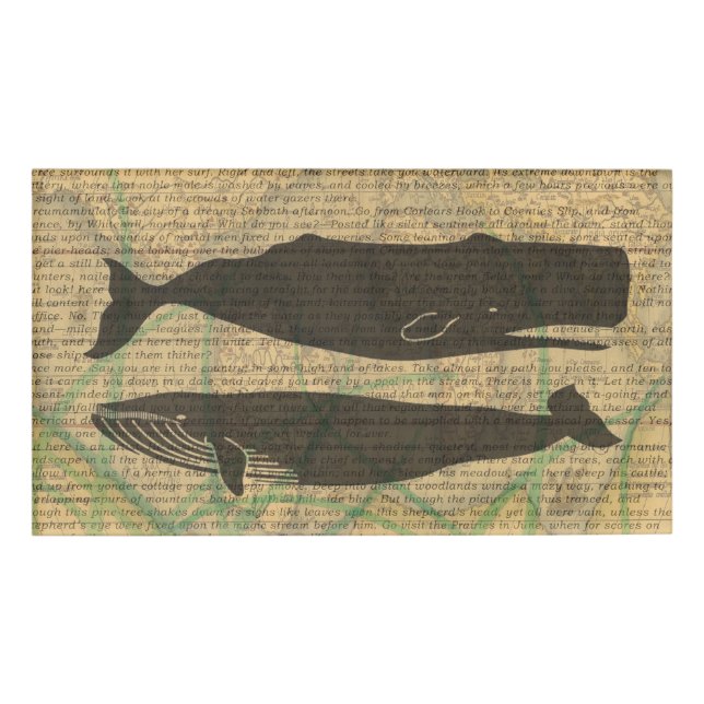 Etiqueta De Nombre Vida marina náutica de ballena antigua (Anverso)