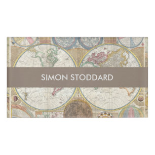 Etiqueta De Nombre World Travel Map Antiguo Vintage