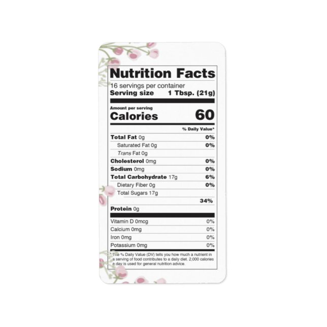 Etiqueta de nutrición de miel de flores de pradera (Frente)