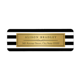 Etiqueta de oro de franjas blancas negras clásicas