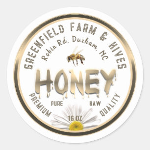 Etiqueta de oro metálico de miel de abeja flor de