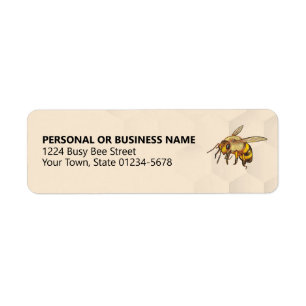 Etiqueta de oro satinado con logotipo de abeja y m