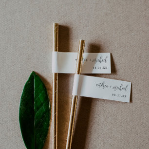 Etiqueta de pajita de boda con caligrafía moderna