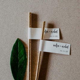 Etiqueta de pajita de boda con letra negra
