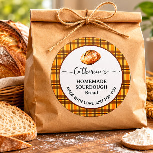 Etiqueta de pan de masa madre a cuadros Gingham