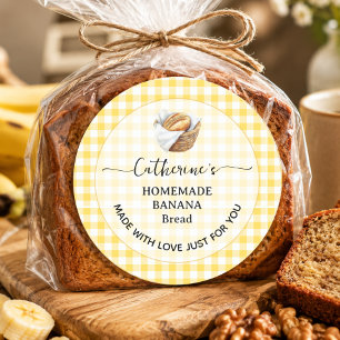 Etiqueta de pan de plátano casero a cuadros Gingha