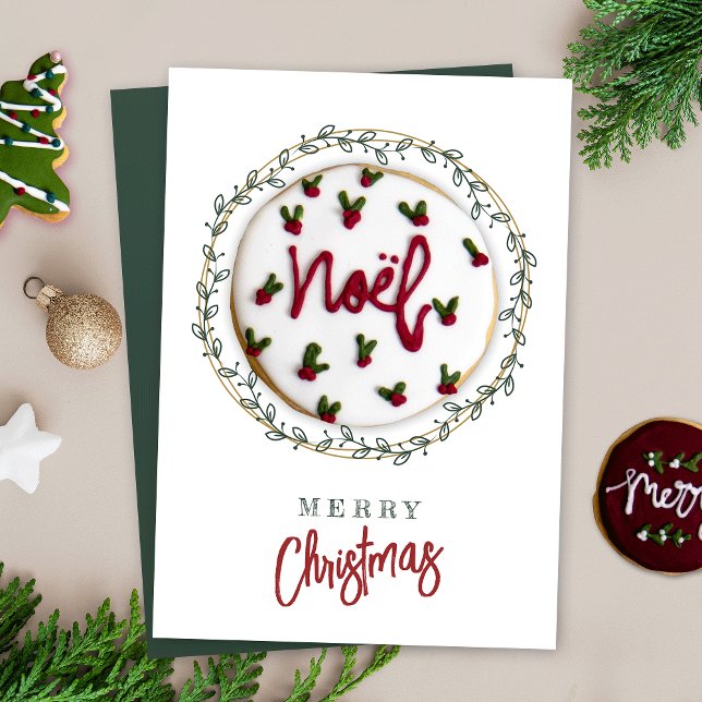 Etiqueta de panadería con tarjeta de cocina de nav (Elegant Christmas cookie cards featuring greenery wreath design and space for your custom message)