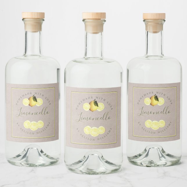 Etiqueta de papel casero Limoncello Kraft para per (Botellas)