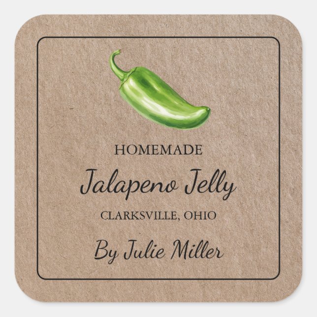 Etiqueta de papel de Jalapeno Jelly Square casero  (Anverso)