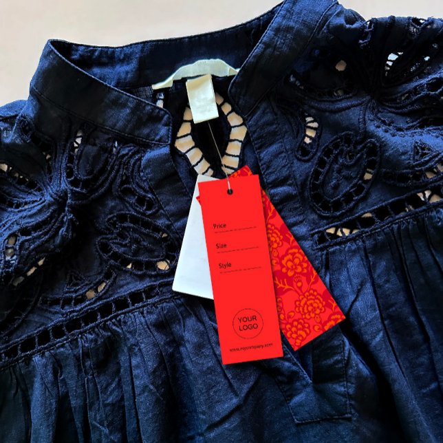 Etiqueta de patrón floral rojo y Naranja vibrante  (A business that thrives on bold and vibrant design, with a signature touch of floral patterns.)