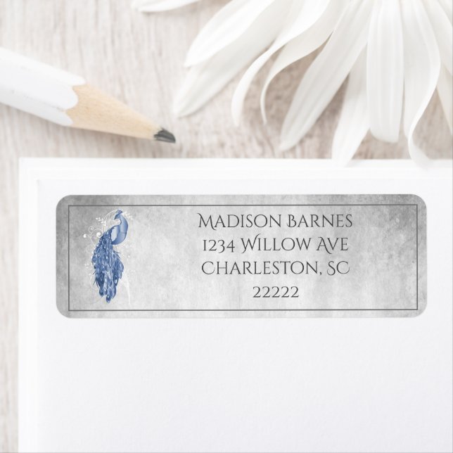 Etiqueta de pavo real con elegancia azul (In situ)