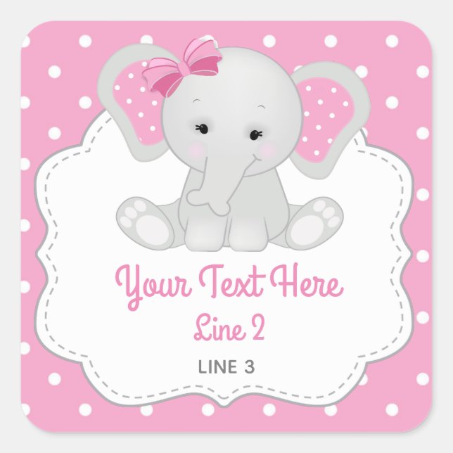 Etiqueta de Pegatina cuadrado del Chica elefante (Anverso)