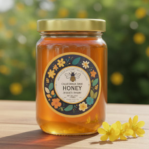 Etiqueta de Pegatina de Abeja Honey Jar - Floral m