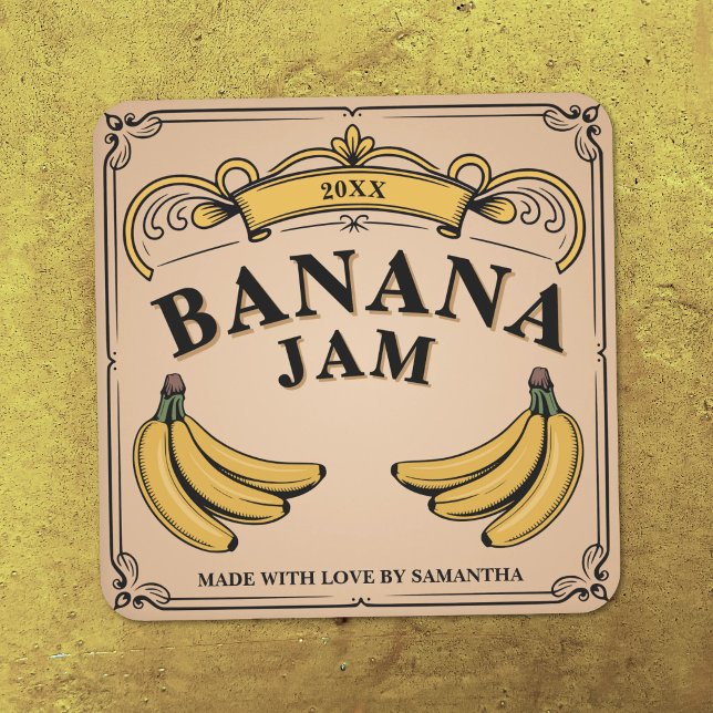Etiqueta de Pegatina de Banner de Cinta - Mermelad (Ribbon Banner - Vintage Banana Jam Label Sticker)