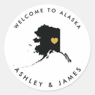 Etiqueta de Pegatina de bienvenida Boda Alaska, do