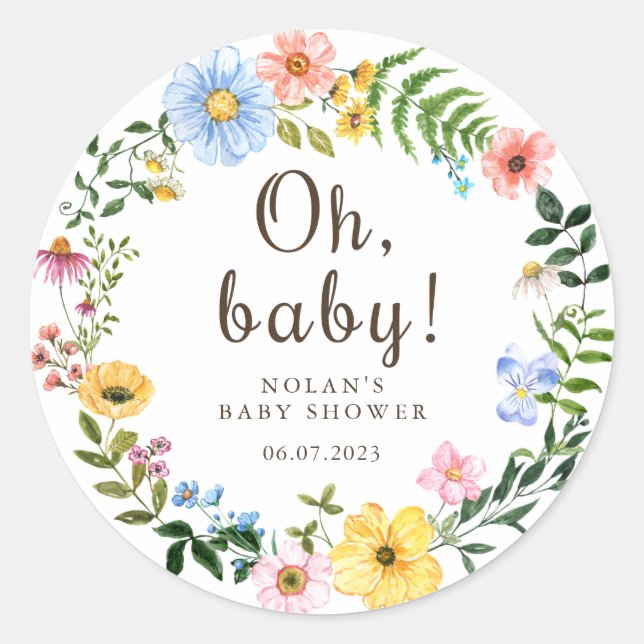 Etiqueta de Pegatina de Boho Wildflower Baby Showe (Anverso)