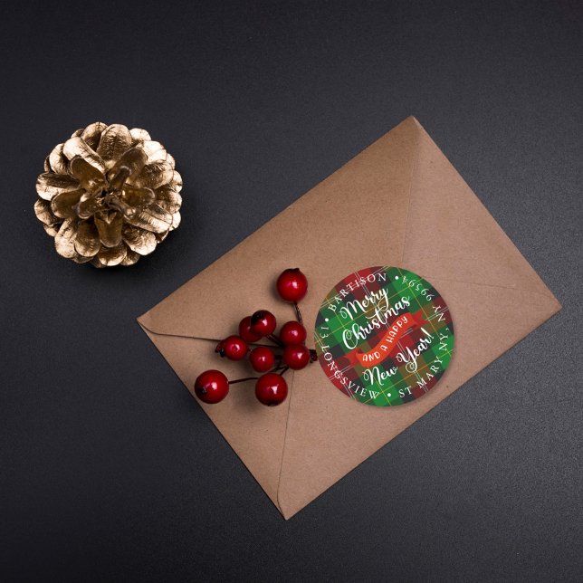 Etiqueta de Pegatina de Feliz Navidad a Cuadros (Subido por el creador)