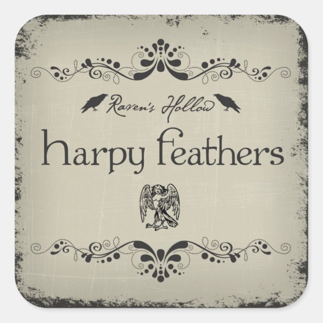 Etiqueta de Pegatina de Harpy Feathers Halloween J (Anverso)