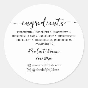 Etiqueta de pegatina de ingrediente de producto de