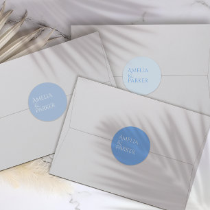 Etiqueta de Pegatina de invitación a la boda azul 