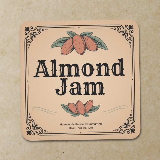 Etiqueta de Pegatina de Mermelada de Almendra Vint (Vintage Almond Jam Label Sticker)