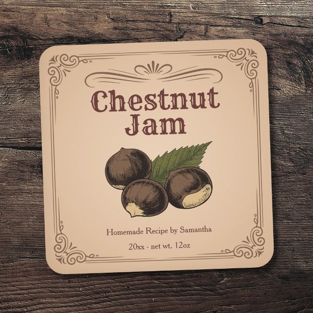 Etiqueta de Pegatina de Mermelada de Castañas Vint (Vintage Chestnut Jam Label Sticker)