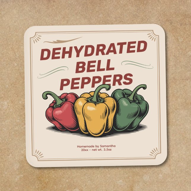 Etiqueta de Pegatina de Pimientos Morrón Deshidrat (Vintage Dehydrated Bell Peppers Label Sticker)