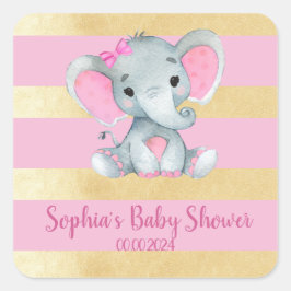 Etiqueta de Pegatina rosa dorado Elephant Shower c