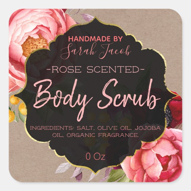 Etiqueta de personalizable Kraft Floral Body Scrub (Anverso)